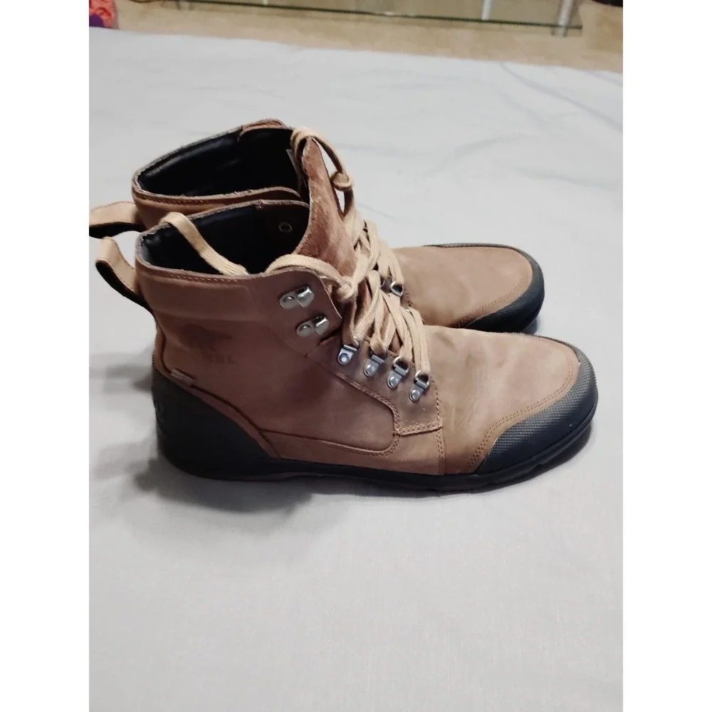 Sorel Ankeny II Mid Hiking Waterproof Boot Men 14 Brown Leather Round Toe Preppy